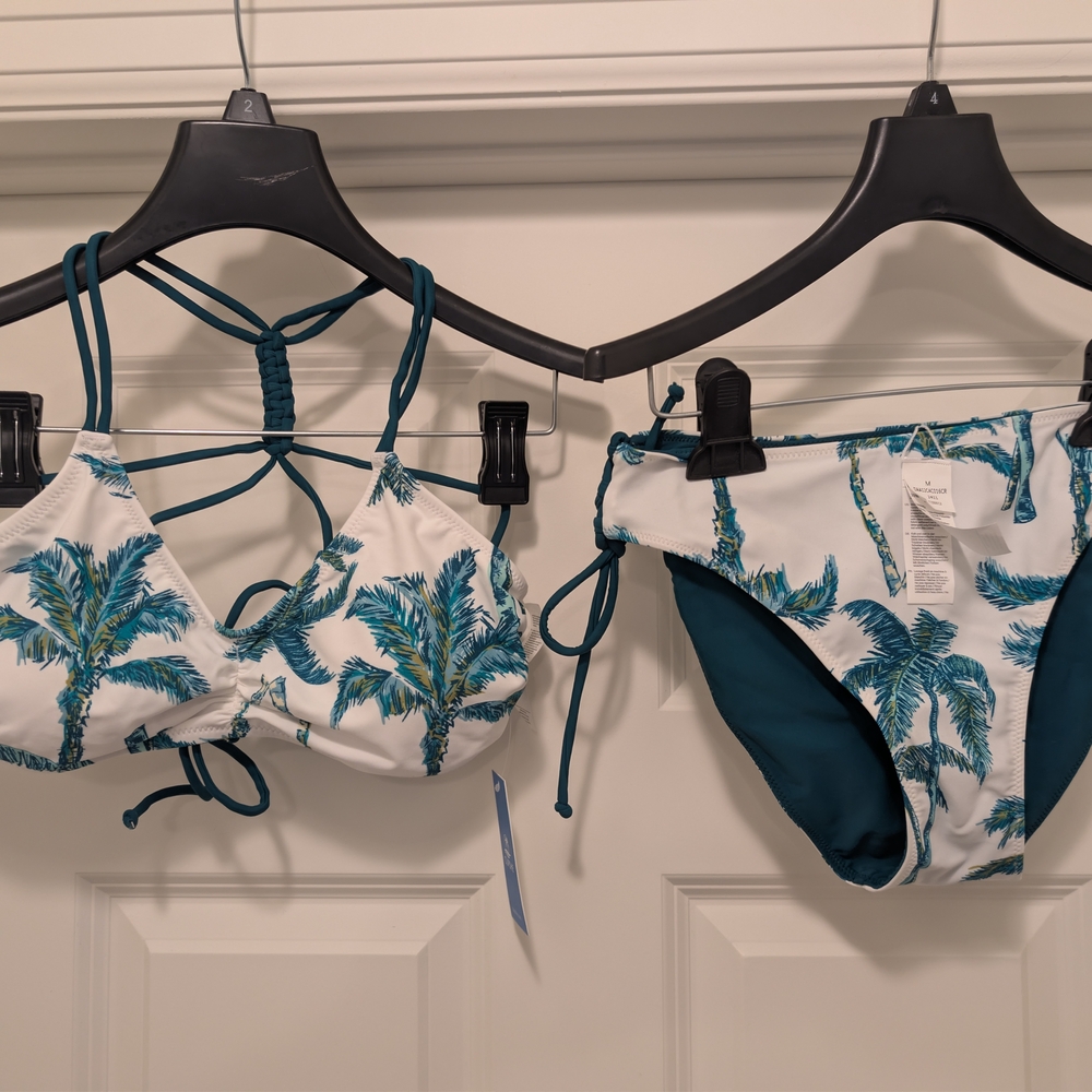 Cupshe Palm Tree Print Bikini - White and Teal - Picture 8 of 9